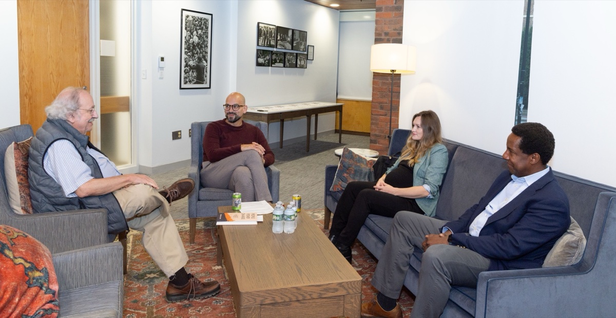 Marshall Ganz, Andrew Crespo, Liz McKenna, and Setti Warren at the Harvard Institute of Politics
